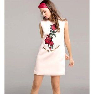 Floral embroidered dress S 10 pink shift dress wool blend embellished sequins